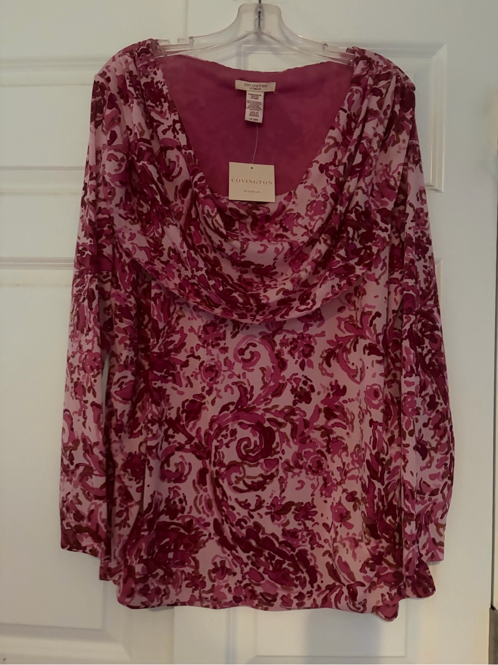 Covington Pink and Magenta Floral Cowl-Neck Long Sleeve Blouse